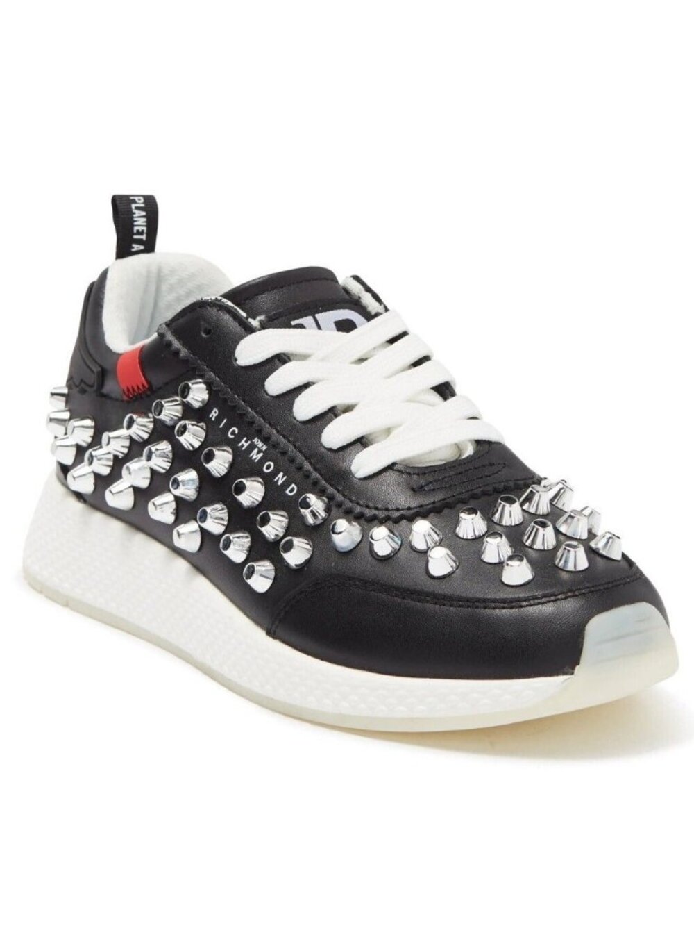 John Richmond Women's Studded Leather Fashion Sneaker Shoes Black Size 38 / US 8